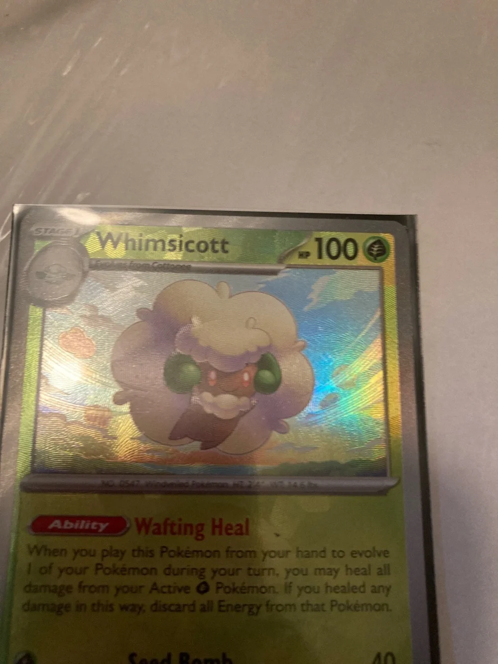 POKEBALL Pokemon Whimsicott Holo Green Gold Trading Card